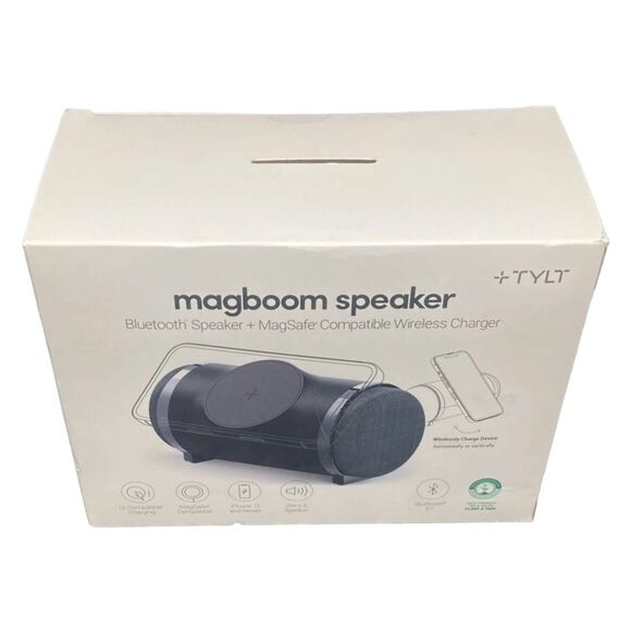 TYLT MagBoom 10W Wireless Charger Bluetooth Speaker MagSafe iPhone Black NEW - Picture 1 of 6